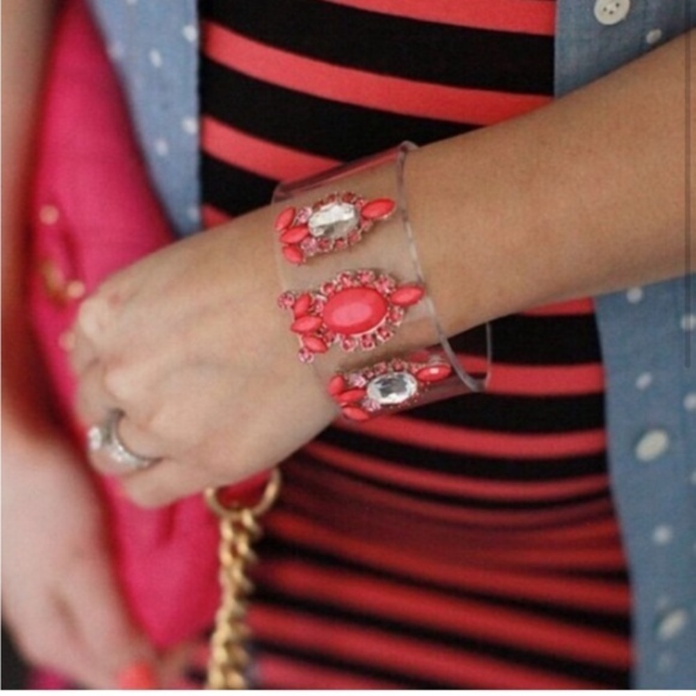 Lucite pink and crystal pendant cuff